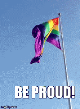 Image animé : coming out, be proud avec drapeau arc-en-ciel